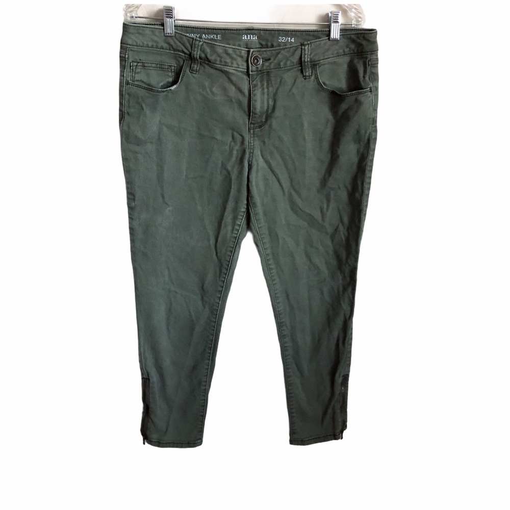 ANA Olive Green Skinny Ankle Zipper Jeans
